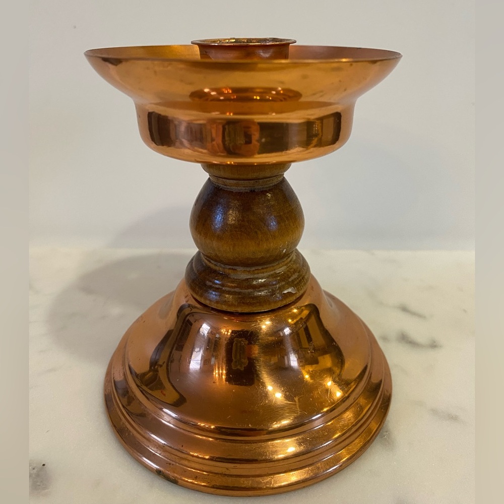 Vintage Coppercraft Guild Copper And Wood Candlestick Vintage Mid Century Modern - Picture 2 of 10